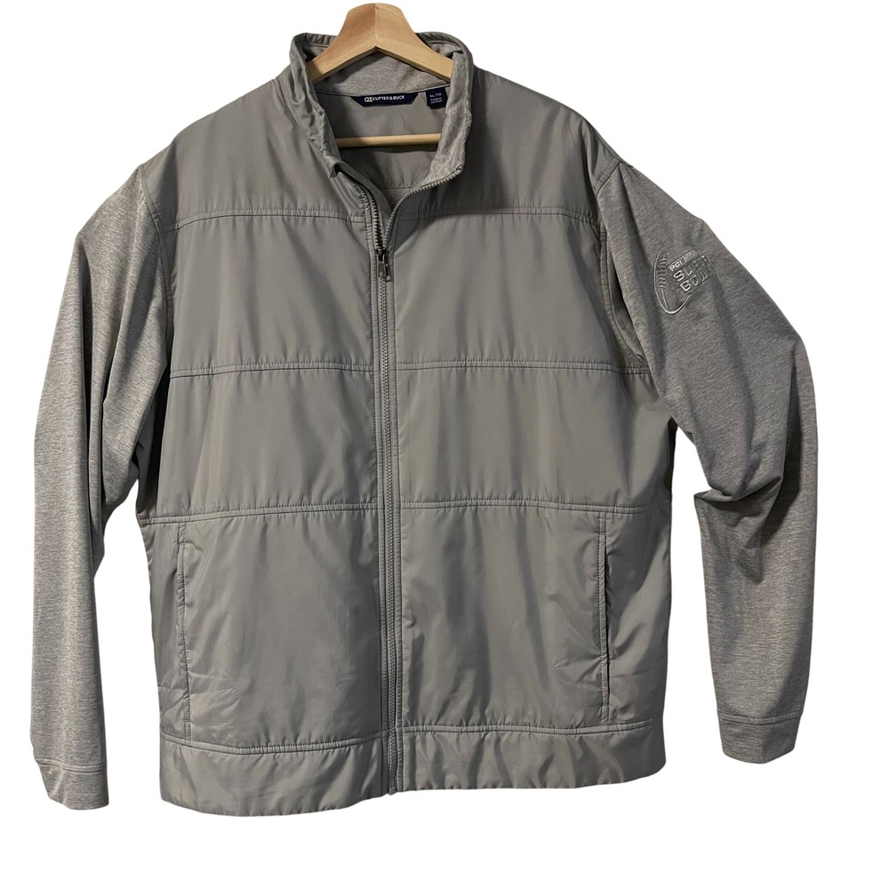 Cutter & Buck Mens XL Grey Hybrid Full Zip Super Bowl Embroidered Jacket‎